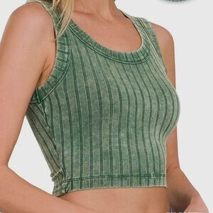NWT MAP Striped Green Sleeveless CROPPED Top